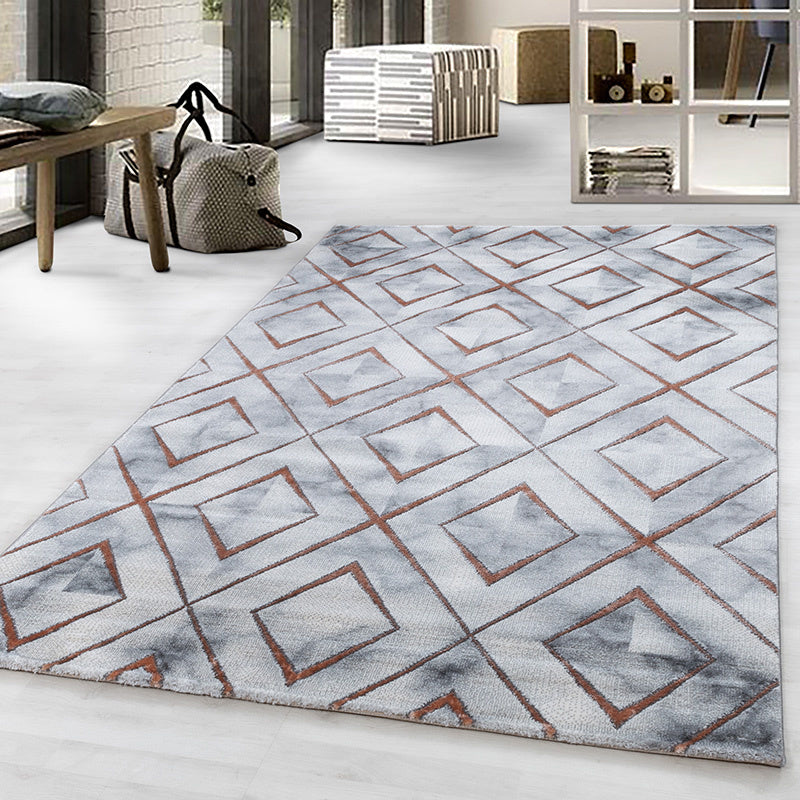 Modern floor rug - Marble Square Grey/Brown