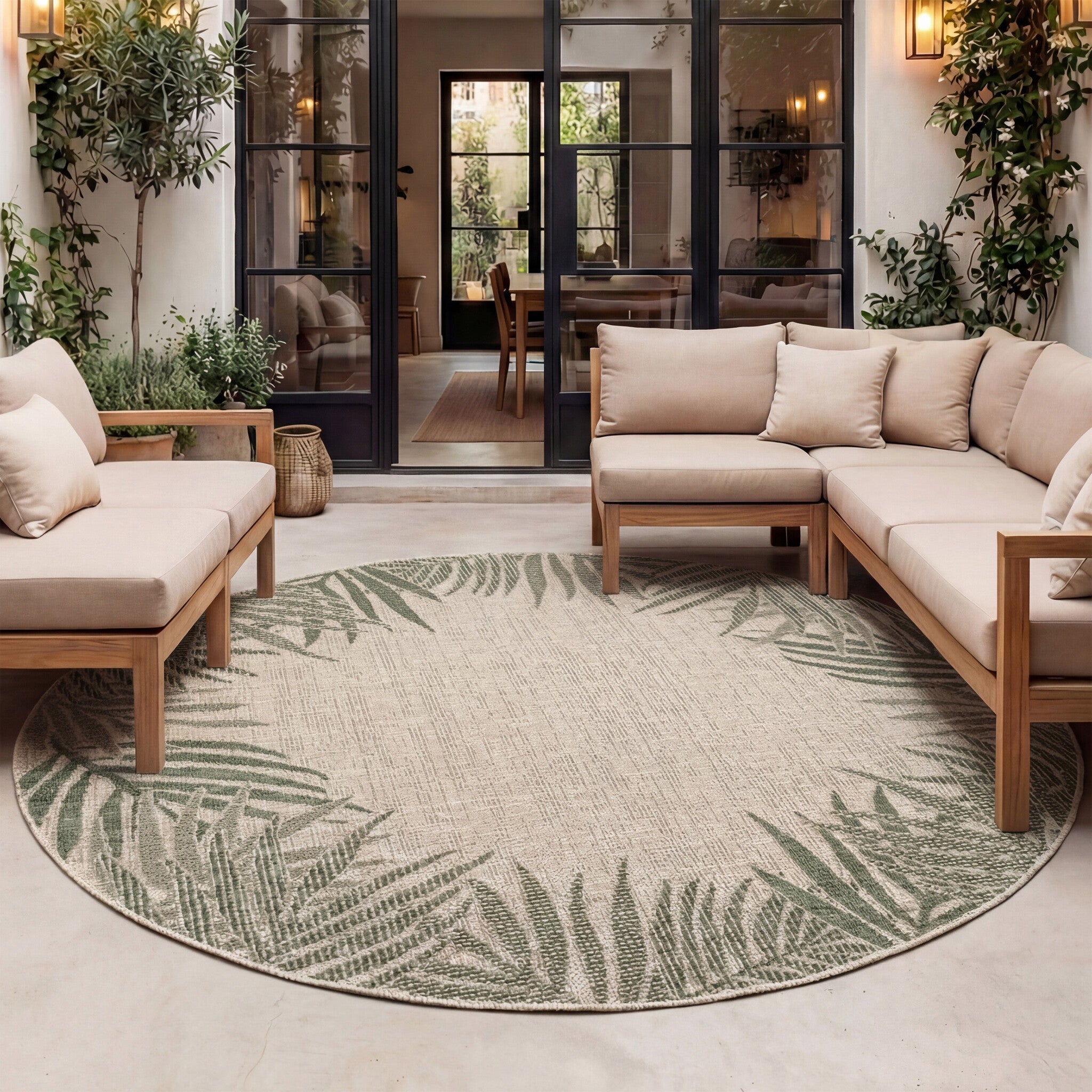 Round Outdoor Rug - Tiga Edge Green