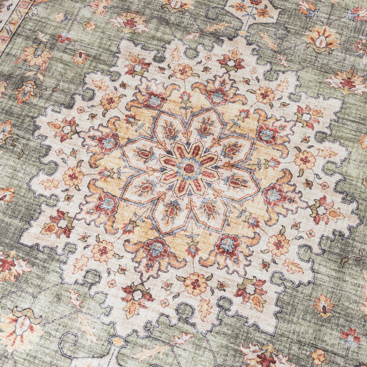 Vintage Outdoor Rug - Santo Medallion Olive Green