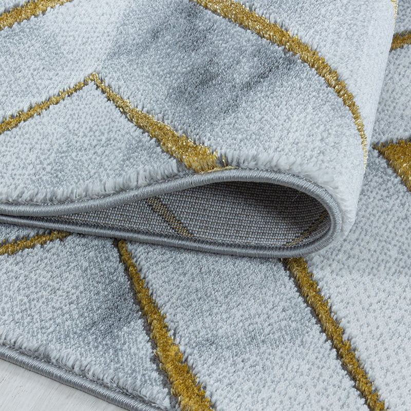 Modern floor rug - Marble Square Grey/Gold