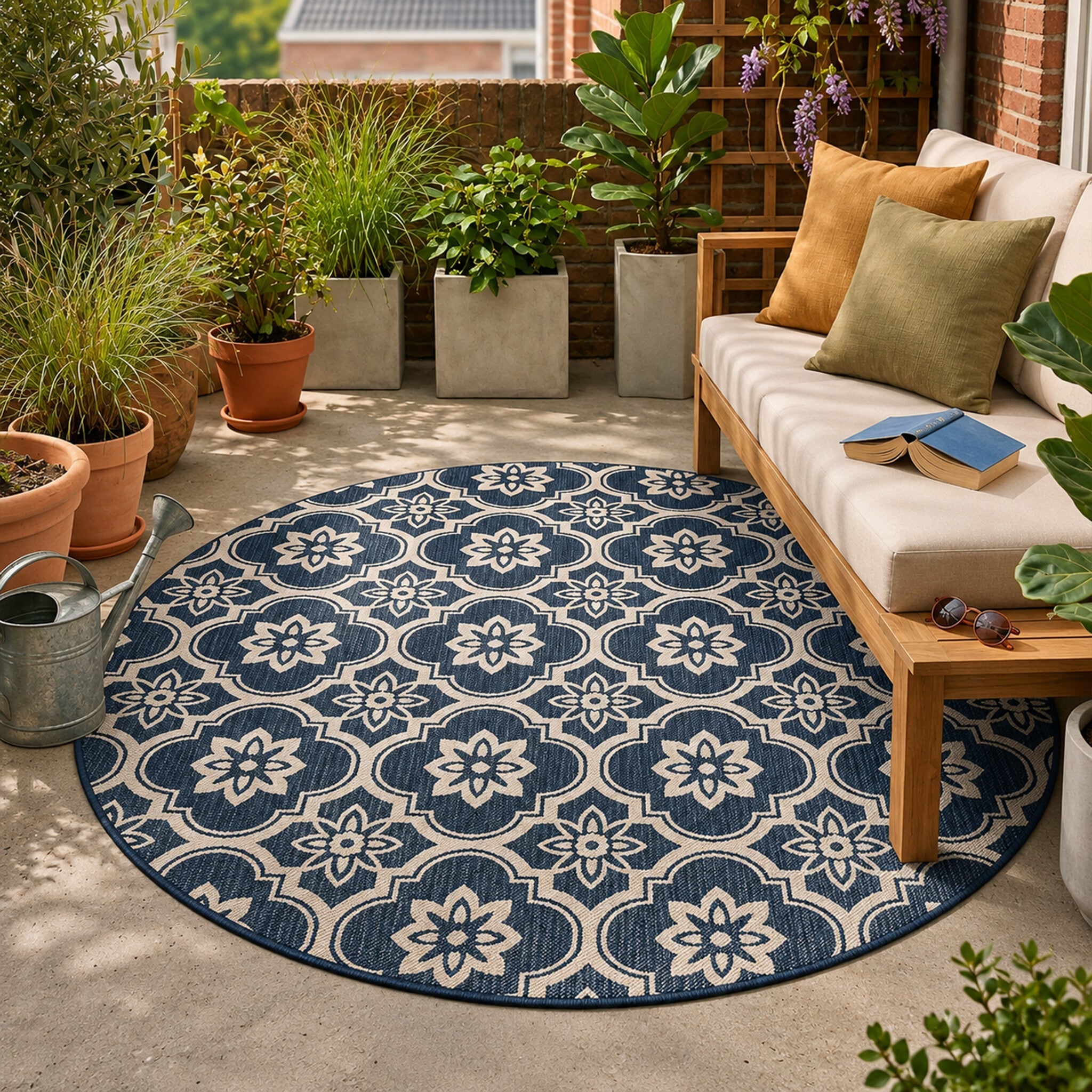 Round Outdoor Rug – Rio Flower Blue