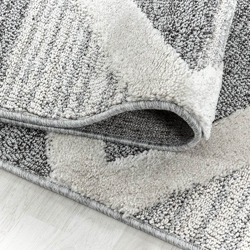 Round Scandinavian floor rug - Pitea Lines Grey/Cream