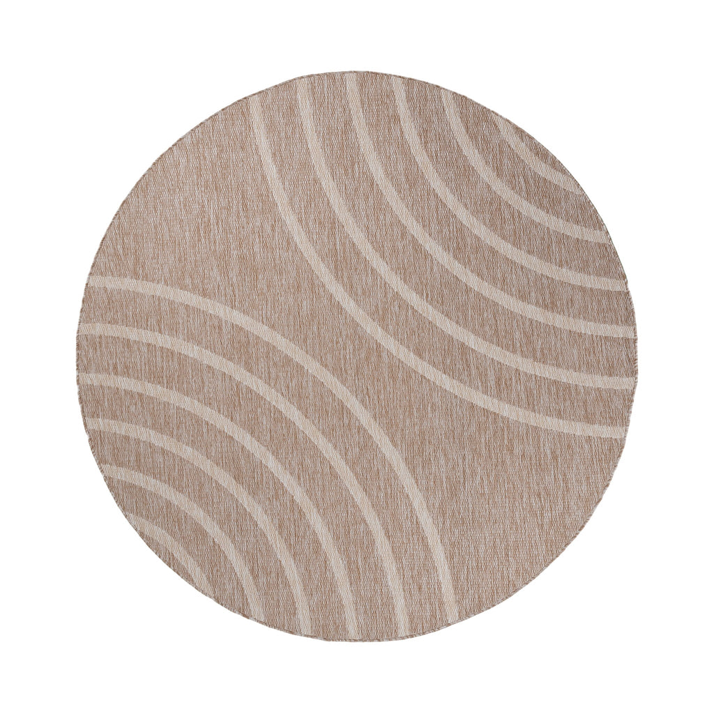 Round Indoor & Outdoor Rug - Sierra Curves Beige/Cream