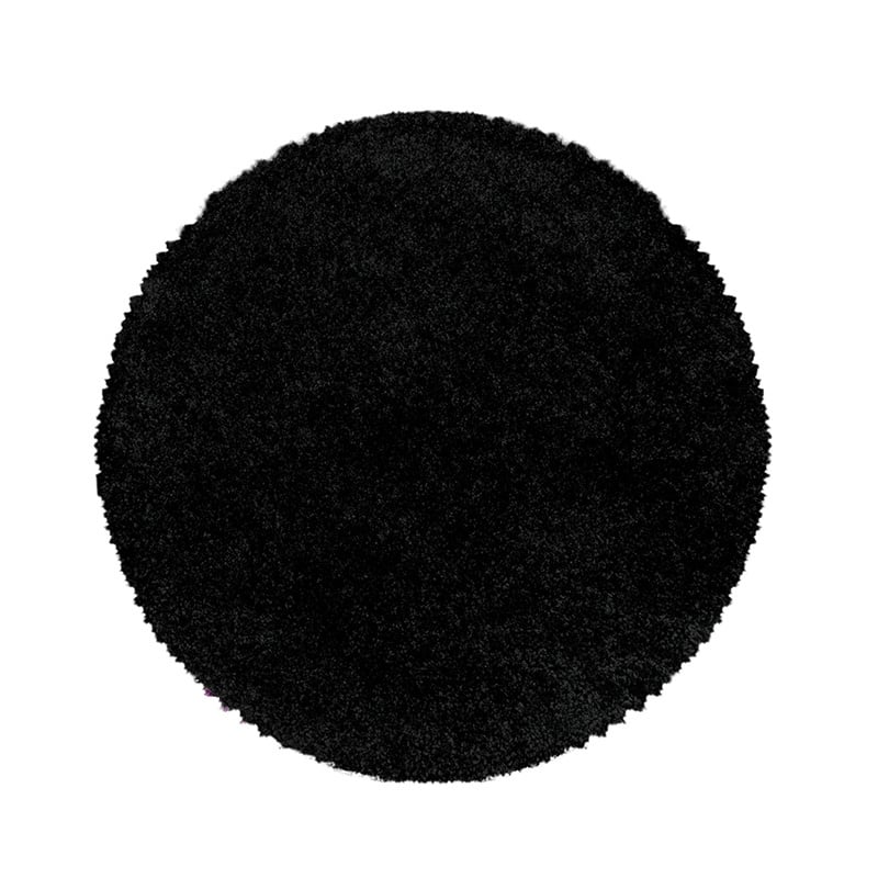 Round high-pile floor rug - Softy Black