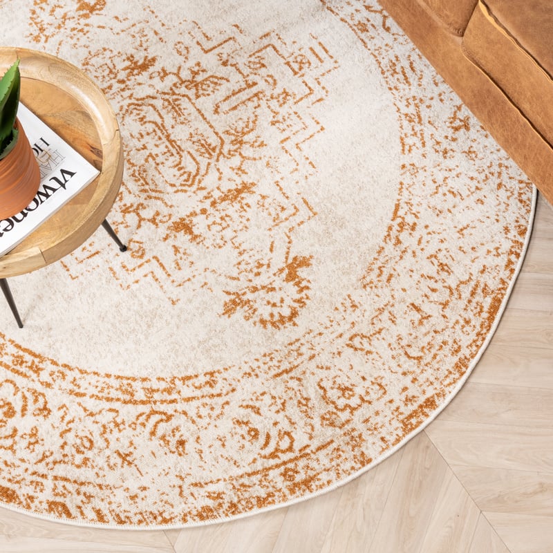 Round Vintage Rug - Spring Ethnic Cream/Terra