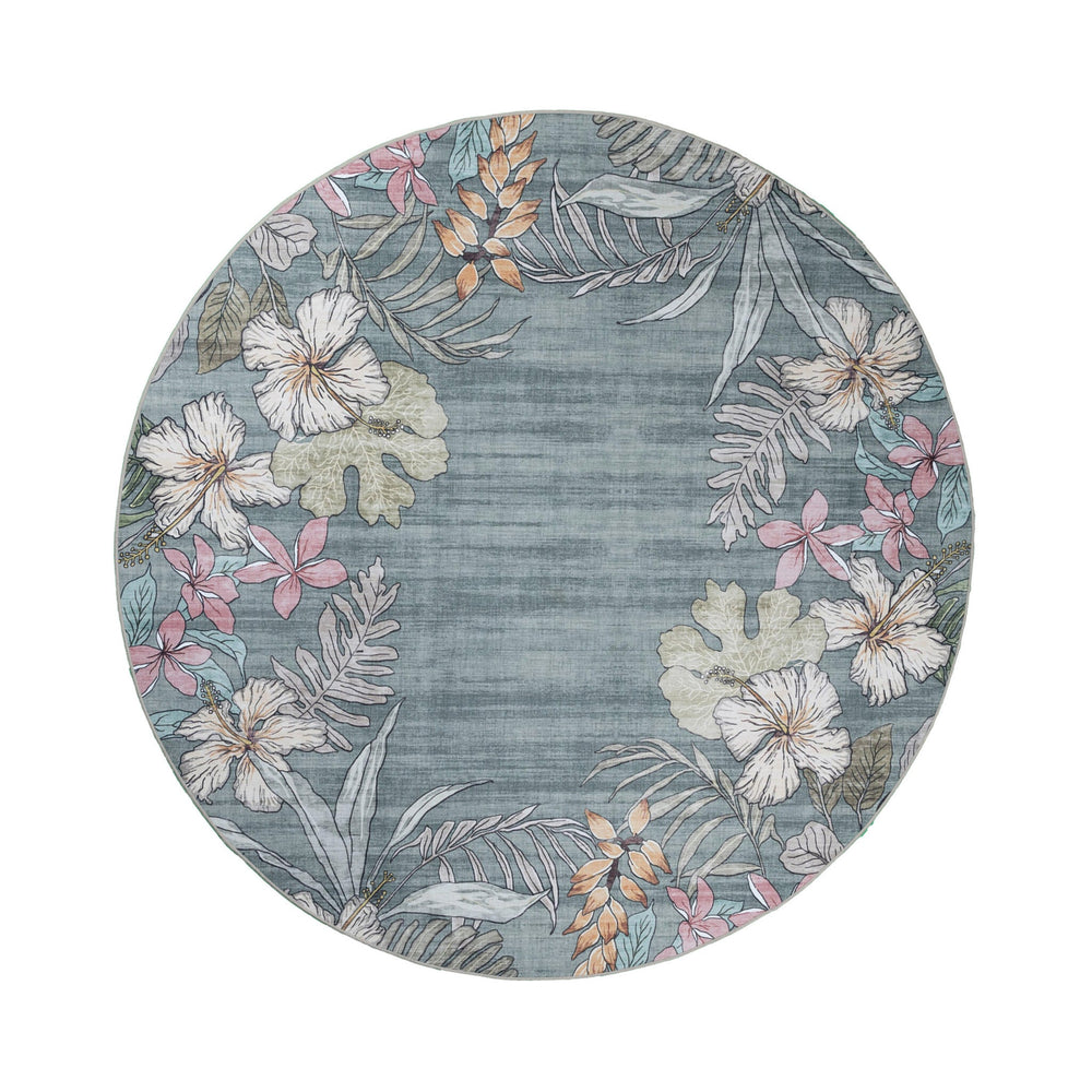 Round outdoor rug flowers - Poppy Olive green