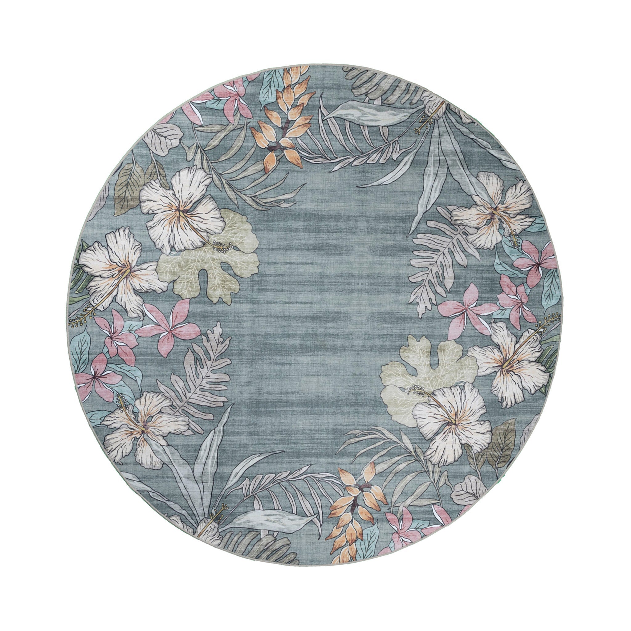 Round outdoor rug flowers - Poppy Olive green
