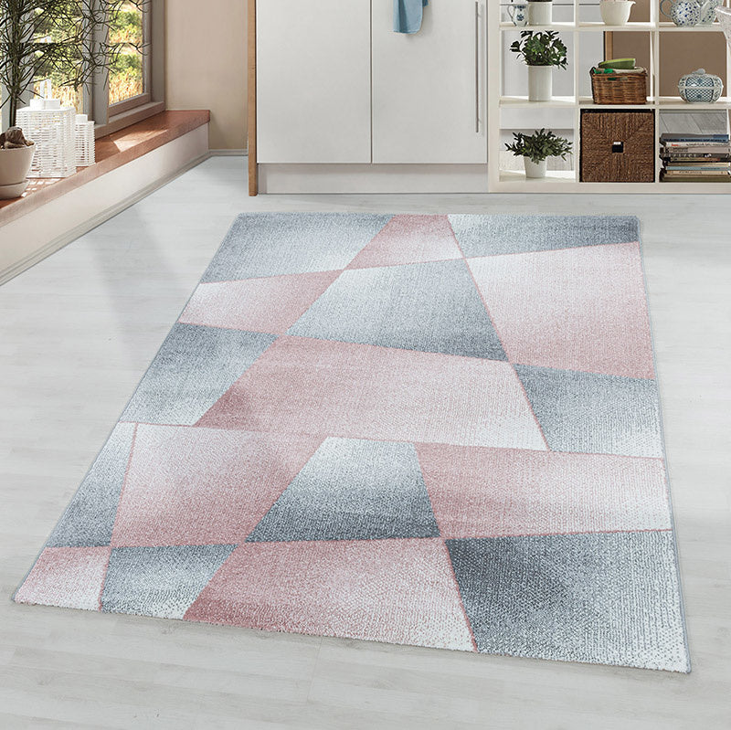 Low-Pile Floor Rug - Smoothly Design Pink/Gray