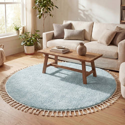 Round High Pile Rug - Lofty Fringe Light Blue