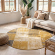 Round Patchwork Rug - Spring Ochre Yellow/Taupe