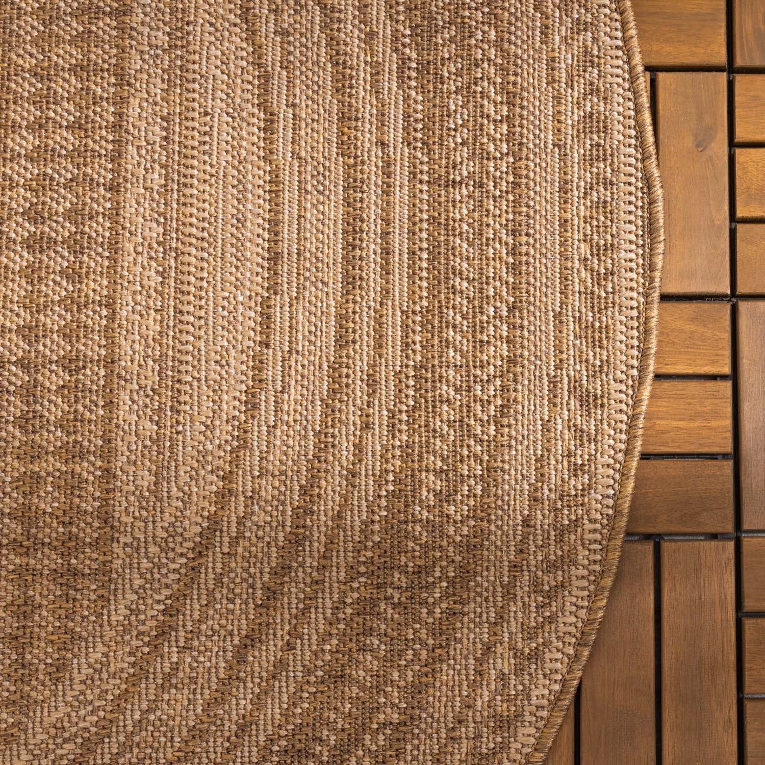 Round Jute Outdoor Rug - Mavi Stripes Cream/Brown