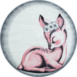 Round children's floor rug - Bambi Deer Pink