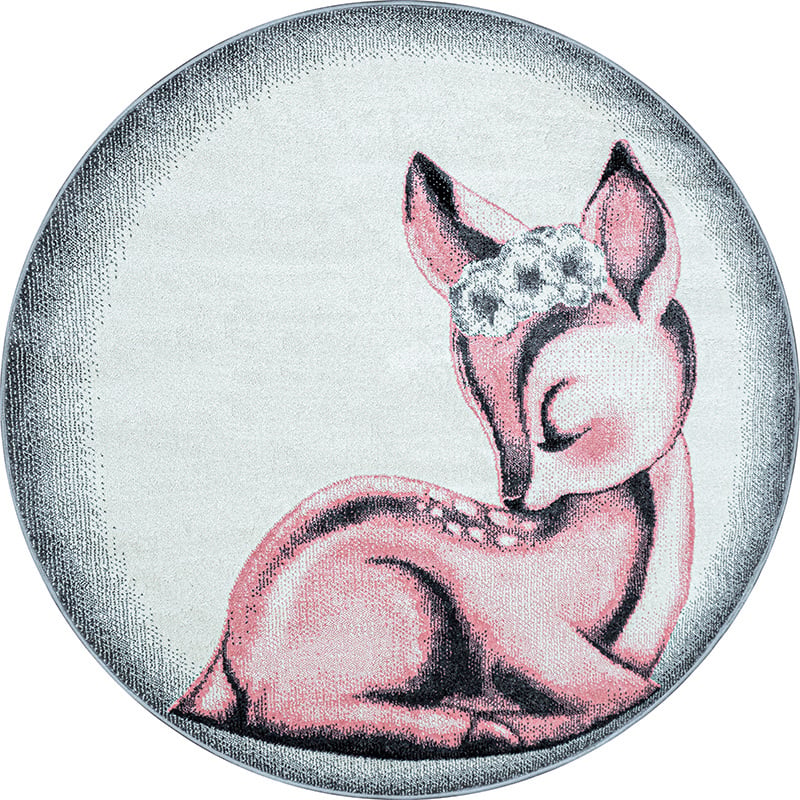 Round children's floor rug - Bambi Deer Pink