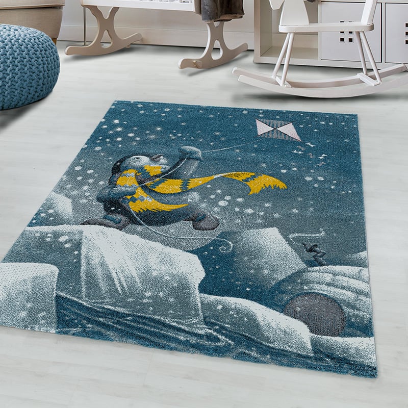 Children's floor rug - Fleurtje Penguin Blue