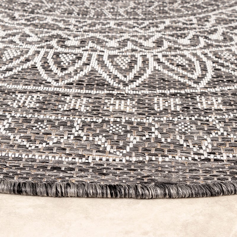 Round Outdoor Rug - Summer Azteca Grey