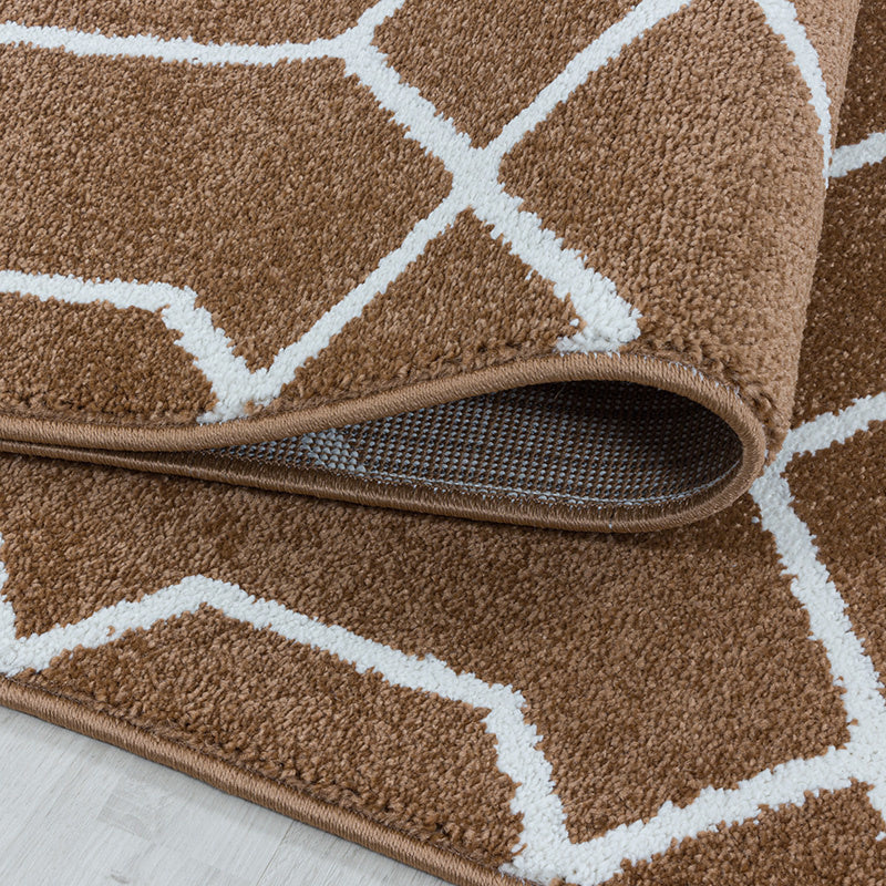 Retro Floor Rug - Stencil Pattern Brown/White