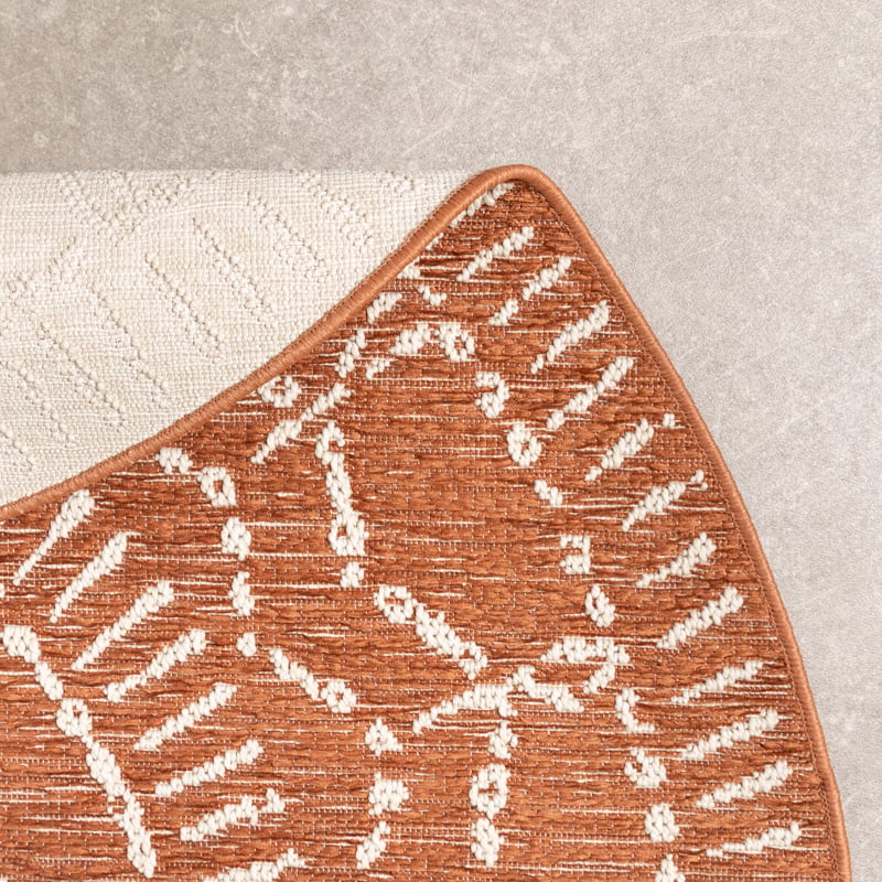 Round Modern Outdoor Rug - Porto Aztec Terracotta