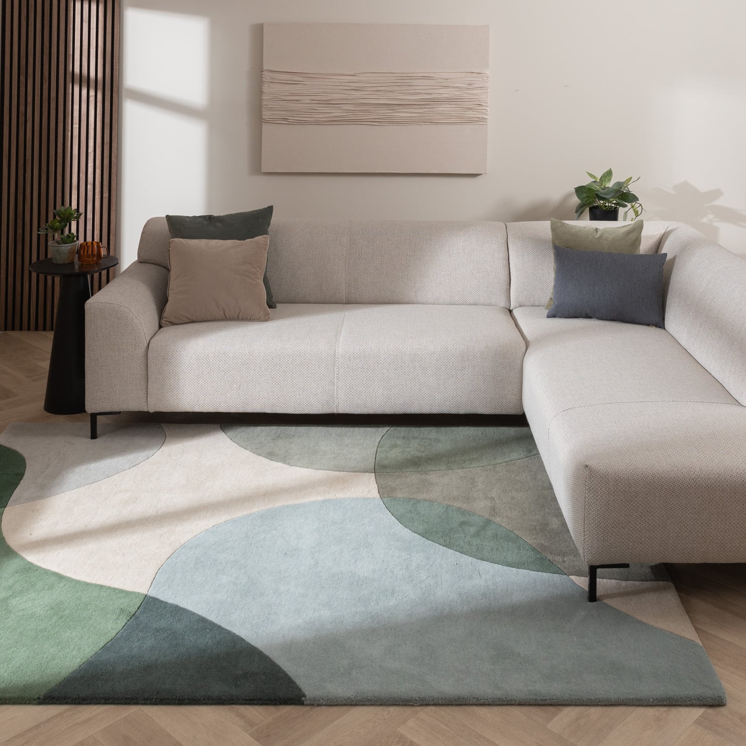Wool Abstract Rug - Clarice Olive Green/Mint