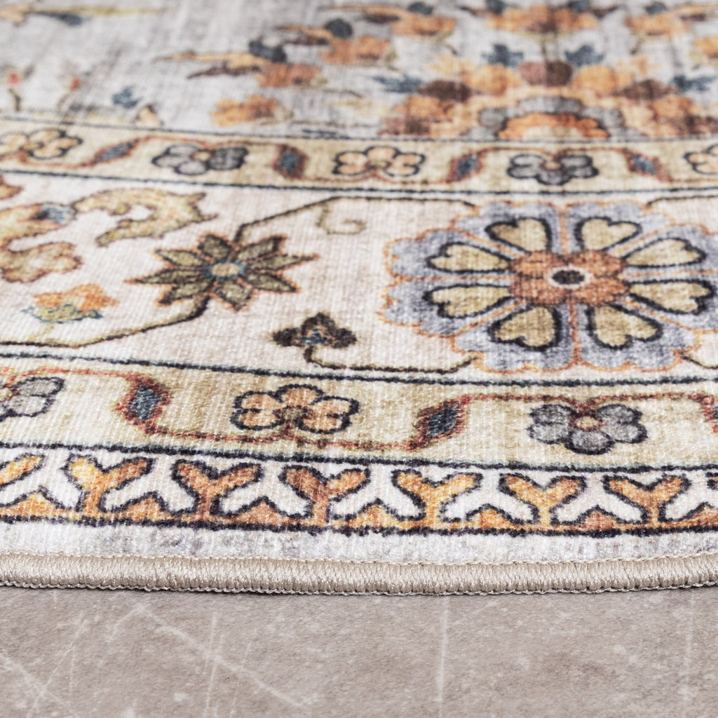 Round Vintage Outdoor Rug - Santo Flora Light Grey