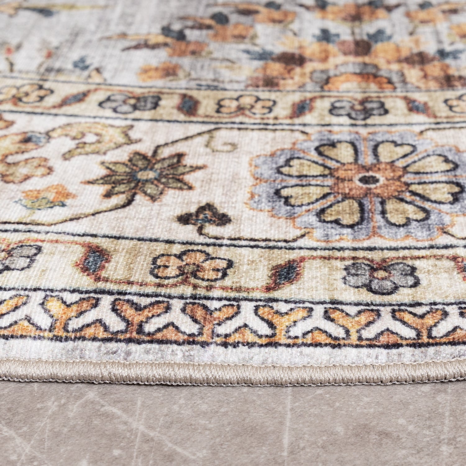 Round Vintage Outdoor Rug - Santo Flora Light Grey