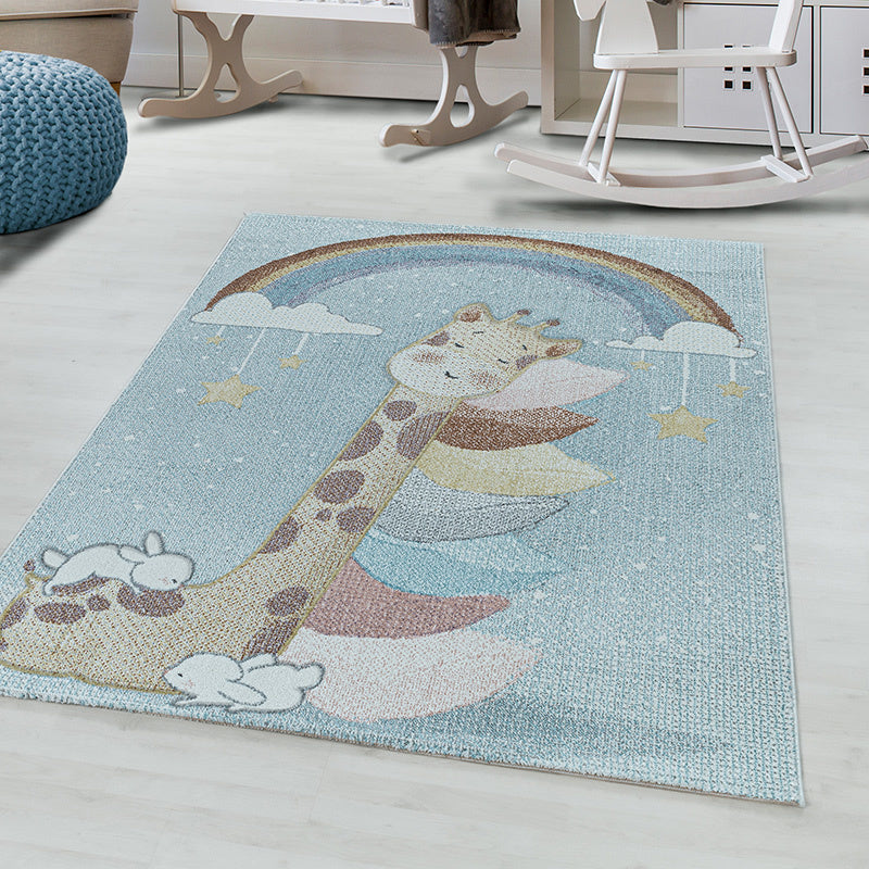 Children's floor rug - Lucy Giraffe Blue