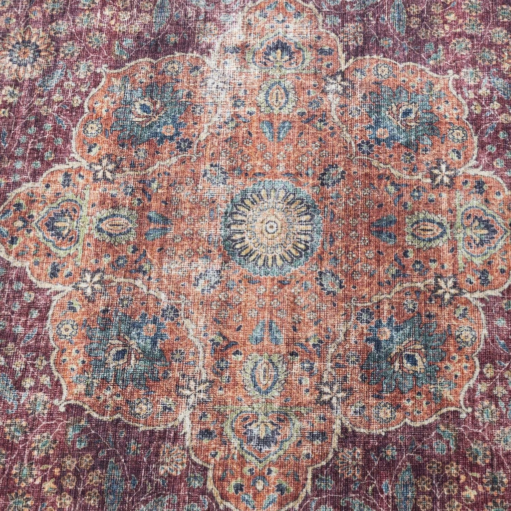 Round Indoor Outdoor Rug - Kairo Medallion Burgundy