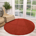 Round High Pile Rug - Solid Red