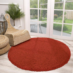 Round High Pile Rug - Solid Red
