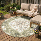 Round Vintage Outdoor Rug - Santo Mandala Green