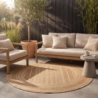 Round Jute Outdoor Rug - Mavi Stripes Cream/Brown