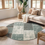 Round Patchwork Rug - Spring Green/Grey