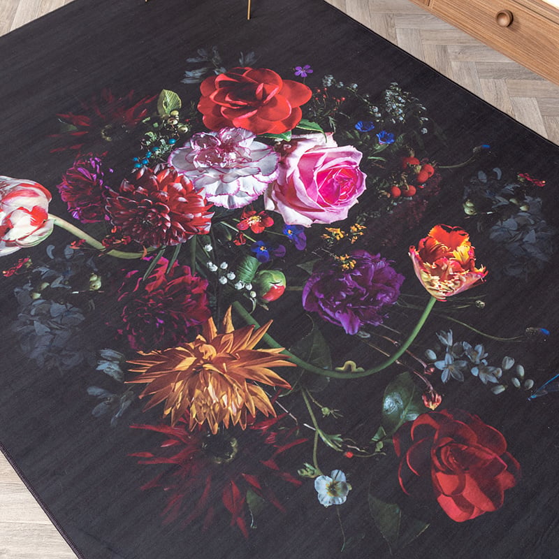Floral Rug - Florine Black/Pink
