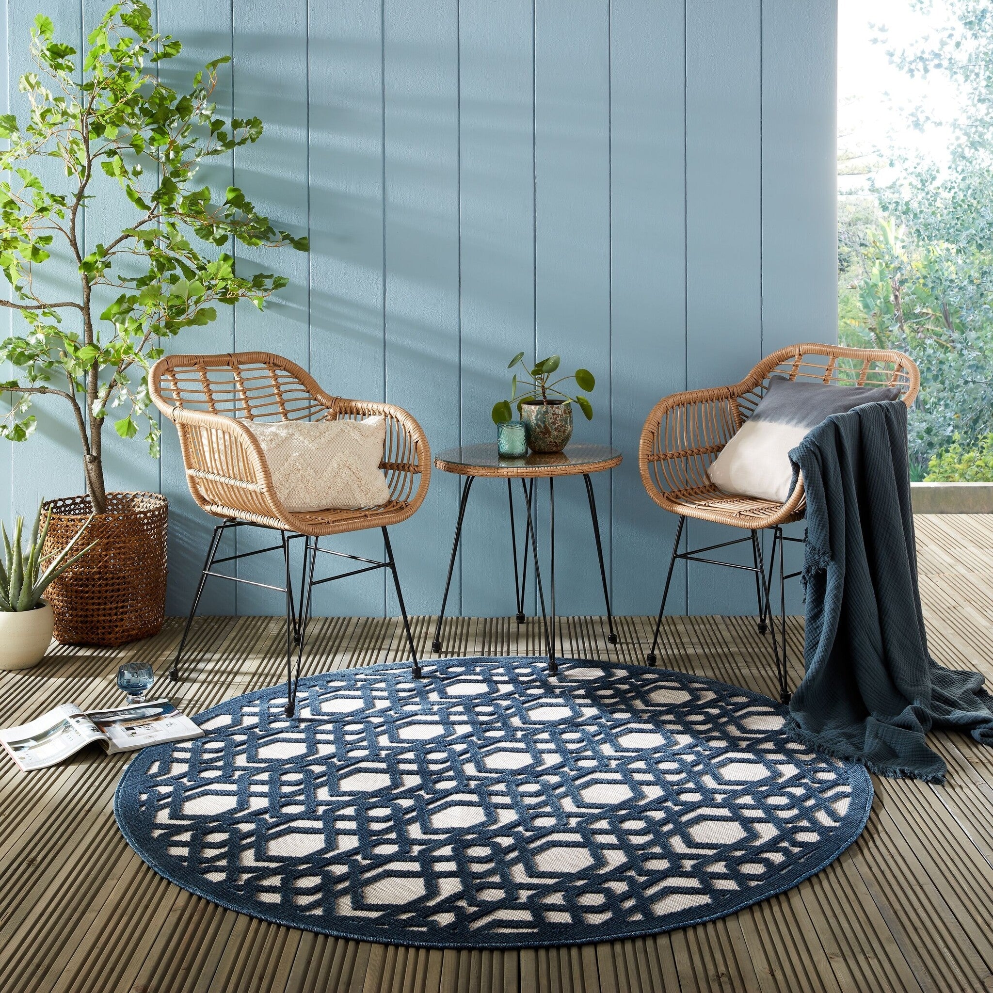 Round Outdoor Rug - Piatto Oro Blue