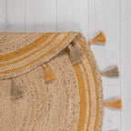 Round jute floor rug - Lunaro Natural/Ochre Yellow