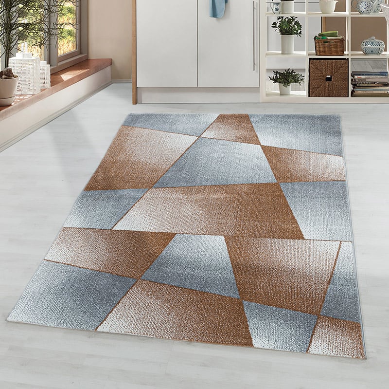 Low Pile Floor Rug - Smoothly Design Brown/Grey