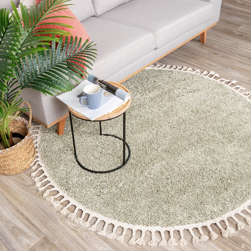 Round High Pile Rug - Lofty Fringe Mint