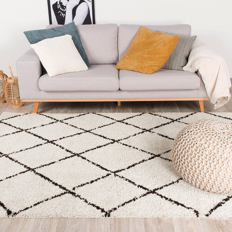 High Pile Rug - Grand Lines Cream/Black
