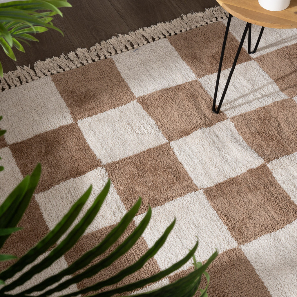 Checkerboard Rug - Blox Fringe Beige
