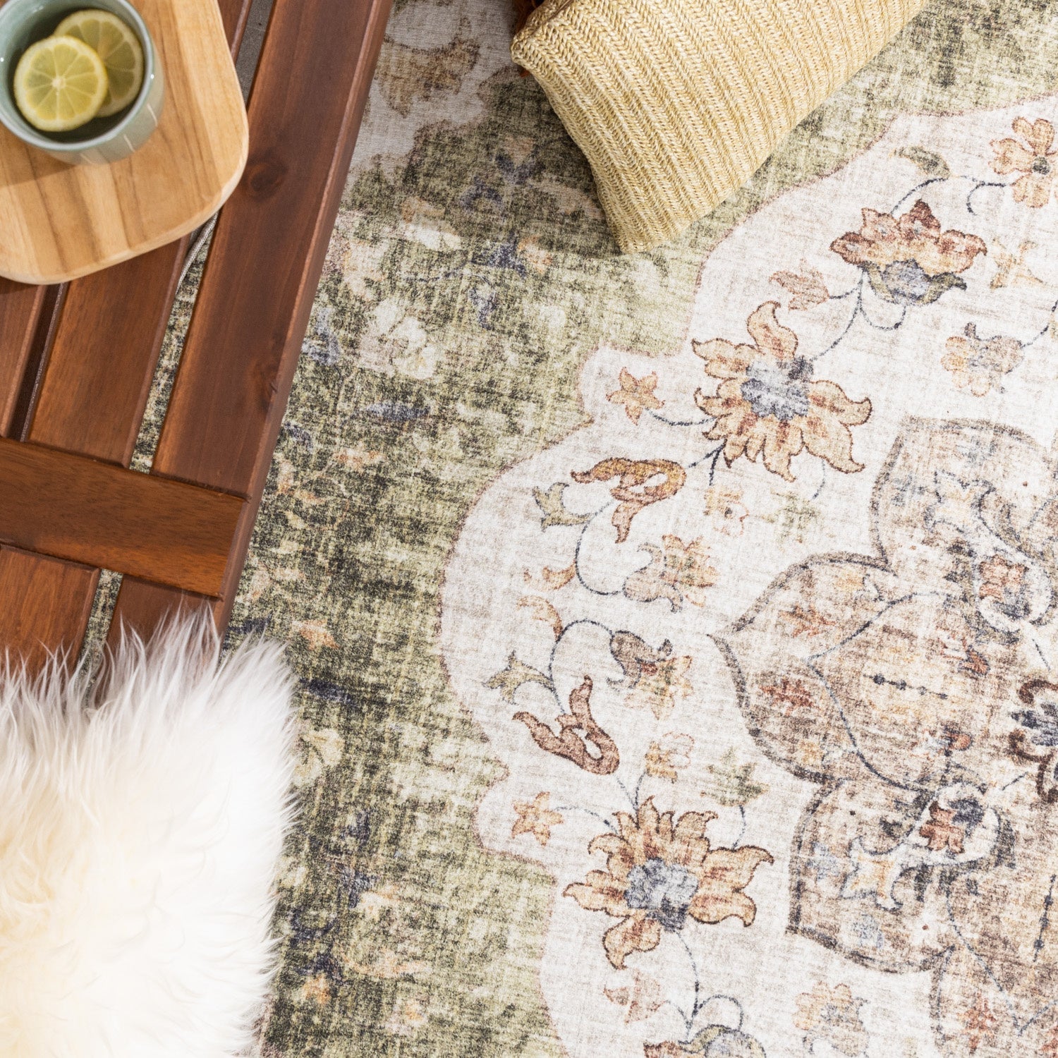 Round Vintage Outdoor Rug - Santo Mandala Green