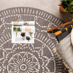 Round Modern Outdoor Rug - Porto Aztec Light Gray