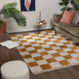 Checkerboard Rug - Blox Fringe Ochre yellow