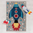 Children's floor rug - Rocco Rocket Grey/Blue