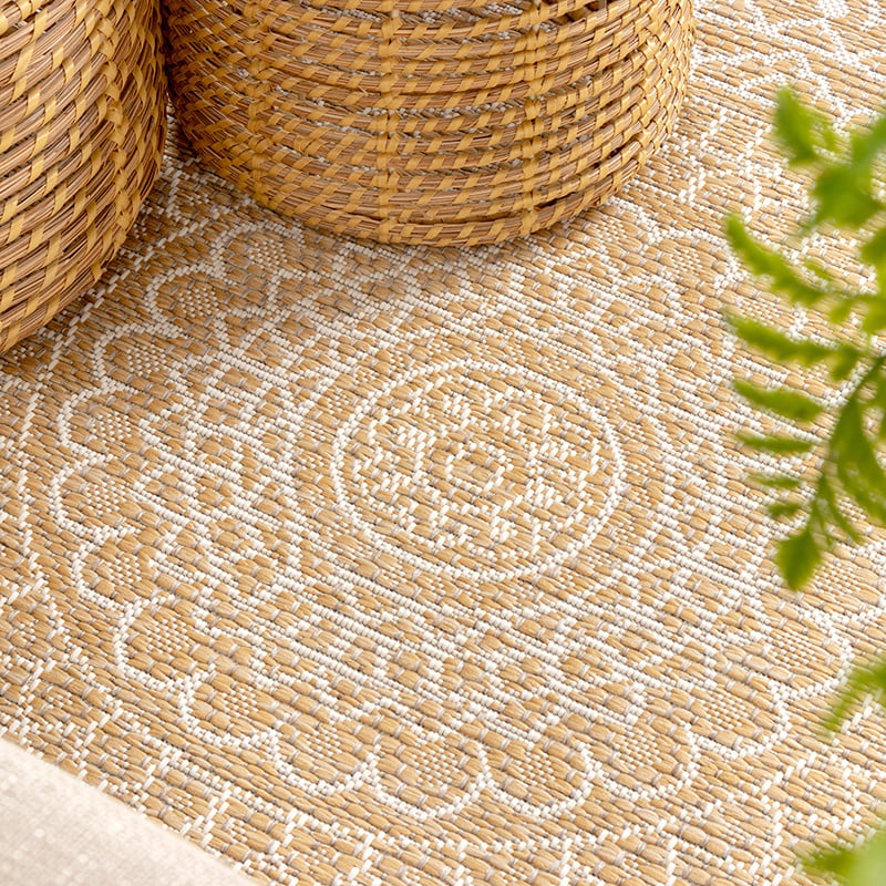 Round Outdoor Rug - Summer Azteca Yellow