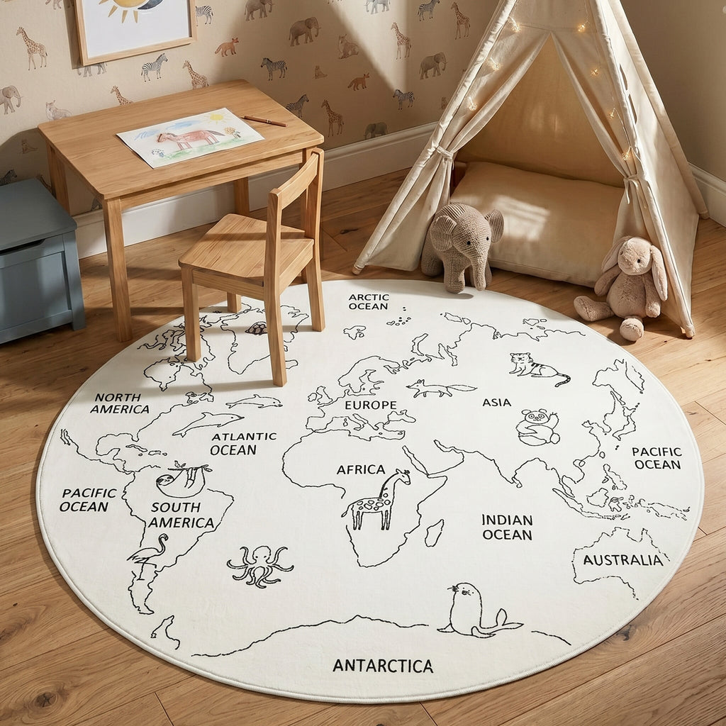 Round Kids Rug - Globe Cream