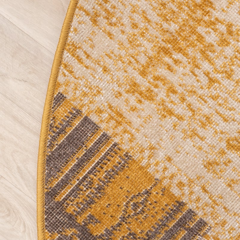 Round Patchwork Rug - Spring Ochre Yellow/Taupe