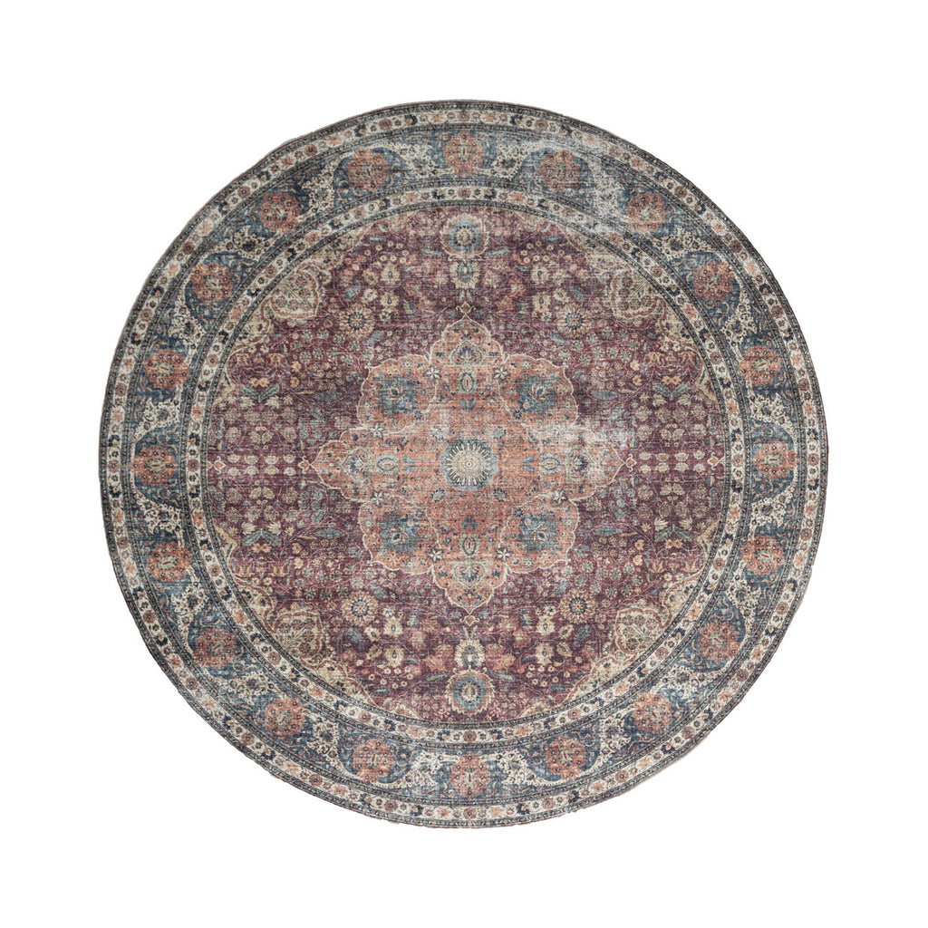 Round Indoor Outdoor Rug - Kairo Medallion Burgundy