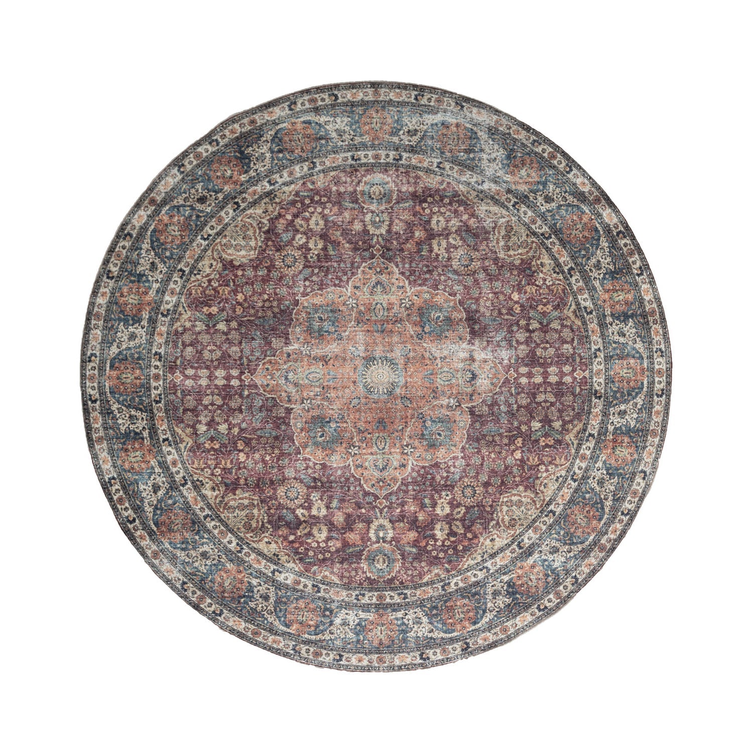 Round Indoor Outdoor Rug - Kairo Medallion Burgundy