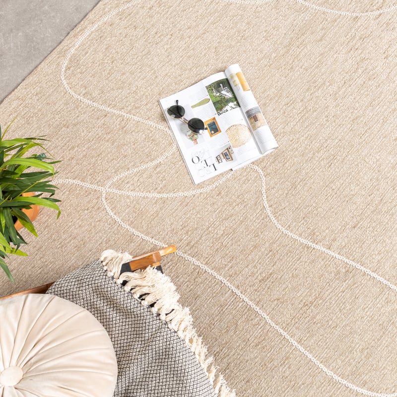 Round Modern Outdoor Rug - Porto Lines Cream