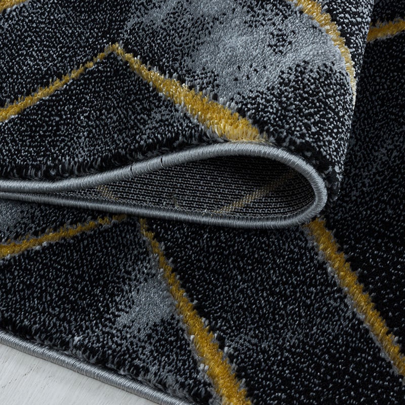 Modern floor rug - Marble Square Anthracite/Gold