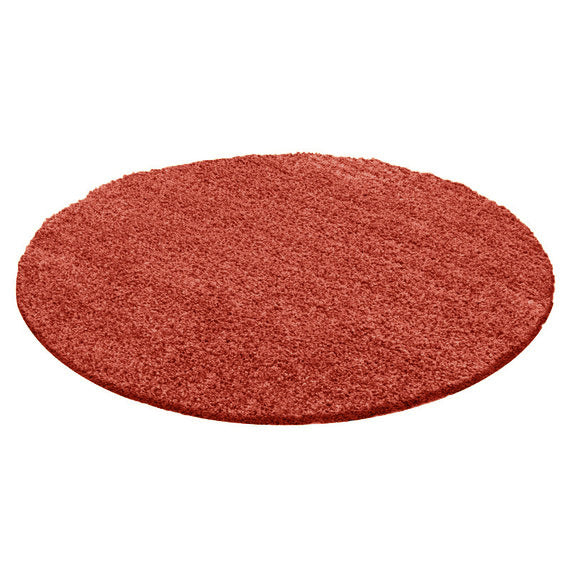 Round High Pile Rug - Solid Red